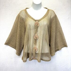 Noelle Boxy Sheer Knit Crochet Top Womens One Size Brown Tassel Rodeo Festival